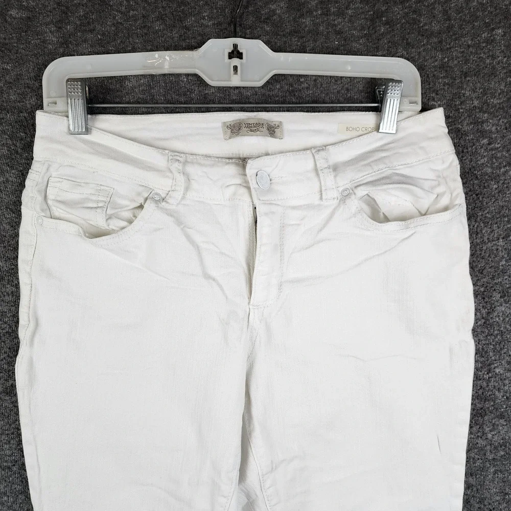 Vintage America Boho Crop Jeans Womens 6 White Mid Rise Stretch Denim Pants